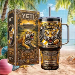 Richmond Tigers AFL Roar Of Tigerland Est 1885 Retro 40oz Fan Gift Stainless Steel Insulated Tumbler