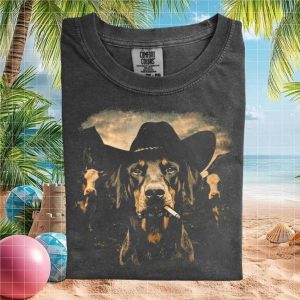 Rottweiler Cowboy Hat Smoking Cigarette Western T Shirt