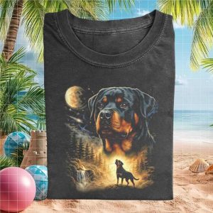 Rottweiler Three Wolf Moon Style Wilderness Forest T Shirt