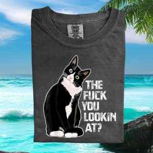 Rude Cat The Fuck You Lookin At Sarcastic Graphic T Shirt