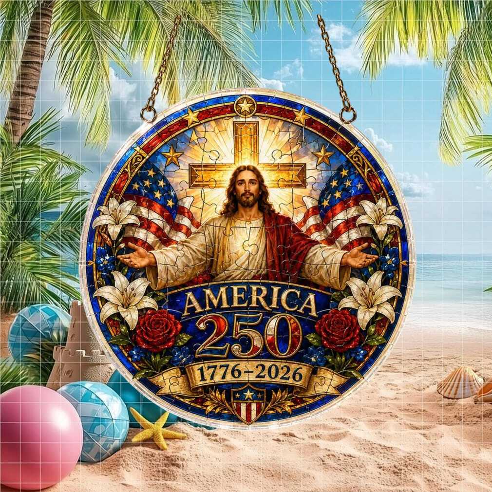 Sacred Heart Jesus America 250 Years 1776 2026 Stained Glass Religious Ornament Sacred Heart Jesus America 250 Years 1776 2026 Stained Glass Religious Ornament