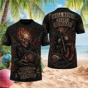San Francisco 49ers Flaming Skeleton Motorcycle NFL T Shirt Gameday Biker Gear
