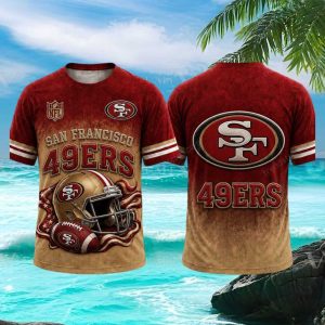 San Francisco 49ers Football Helmet Gold Maroon 3D Graphic T Shirt