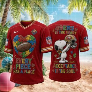 San Francisco 49ers Snoopy Autism Awareness Football T Shirt