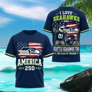 Seattle Seahawks America 250 Years Of Freedom Navy T Shirt