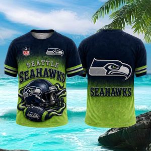 Seattle Seahawks Football Team Helmet 3D Graphic Sports T Shirt
