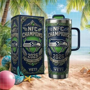 Seattle Seahawks NFC Champions 2026 Retro Silver Embossed Stainless Steel Insulated Tumbler