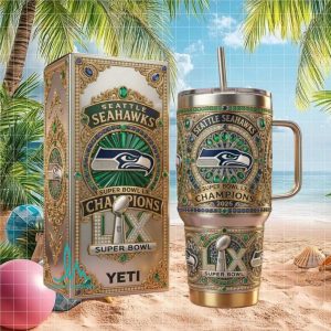 Seattle Seahawks Super Bowl LX Champions 2026 Emerald Luxury Jewel Fan Edition Stainless Steel Insulated Tumbler