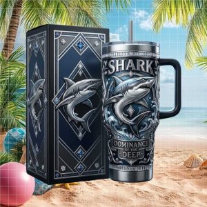 Shark Dominance of the Deep Great White Ocean Retro Gift Stainless Steel Insulated Tumbler