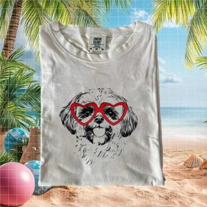 Shih Tzu Heart Glasses Cute Valentine Dog Lover T Shirt