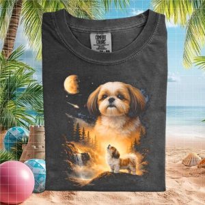 Shih Tzu Wilderness Moon Waterfall Vintage Dog T Shirt