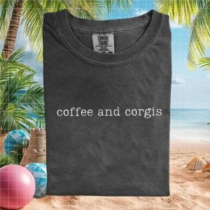Simple Coffee And Corgis Typography Minimalist Graphic T Shirt