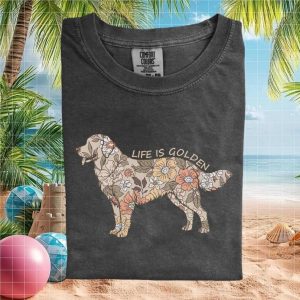 Simple Floral Golden Retriever Dog Life is Golden Flower Graphic T Shirt