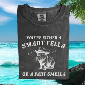 Smart Fella Or Fart Smella Funny Capybara Cowboy Western Graphic T Shirt