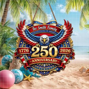 Smith Family United States of America 250th Anniversary Patriotic Crest Ornament