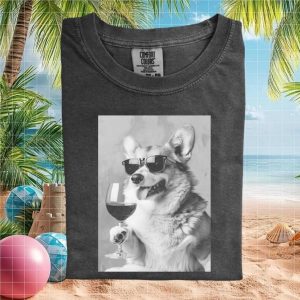 Sophisticated Corgi With Wine Glass And Sunglasses Graphic T Shirt
