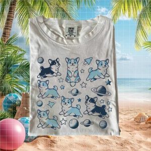Space Corgi With Planets And Stars Cute Galaxy Graphic T Shirt