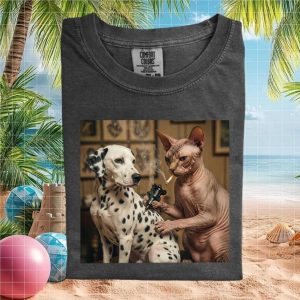 Sphynx Cat Tattooing Dalmatian Dog Studio Graphic T Shirt