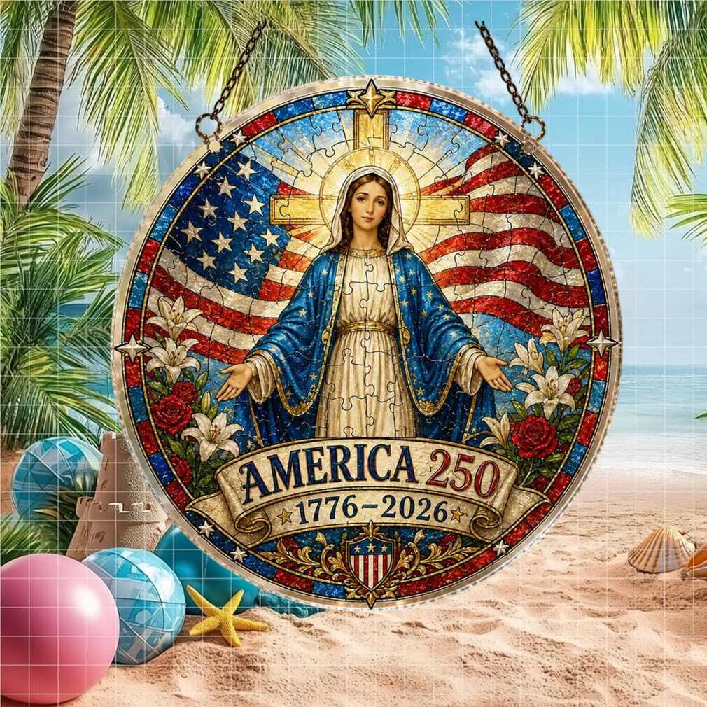 Stained Glass Virgin Mary America 250th Anniversary Patriotic Faith Ornament Stained Glass Virgin Mary America 250th Anniversary Patriotic Faith Ornament