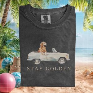 Stay Golden Retriever Driving Retro Convertible Vintage Car T Shirt