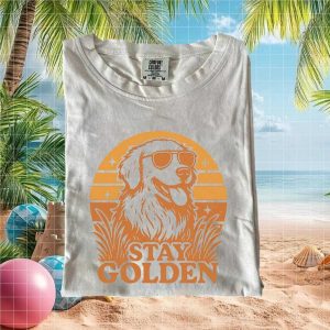 Stay Golden Retriever Retro Sunset Sunglasses T Shirt