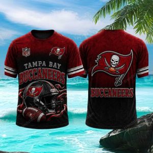 Tampa Bay Buccaneers Football Skull Helmet Red 3D Graphic T Shirt