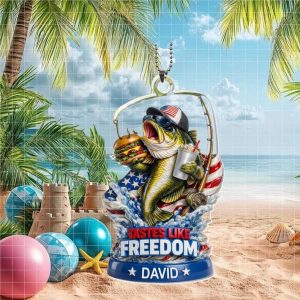 Tastes Like Freedom Bass Fishing Custom Name Ornament Funny Patriotic Fisherman Gift