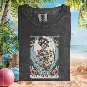 The Corgi Mom Skeleton Floral Tarot Card Style Graphic T Shirt