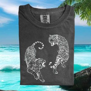 Tiger Duo Illustration Nature Wildlife Graphic Comfort Colors Graphic T Shirt