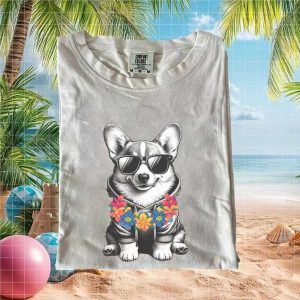Tropical Corgi Floral Hoodie Funny Dog Summer T Shirt