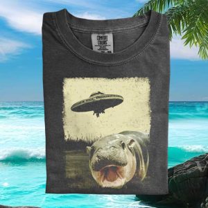 UFO Alien Abduction Hippo Funny Sci Fi Graphic Comfort Colors T Shirt