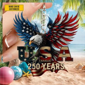 USA 250 Years Custom Name Charlie Patriotic Bald Eagle Keychain DeOrnament