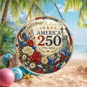 USA 250 Years Semiquincentennial Statue of Liberty Stained Glass Style Ornament