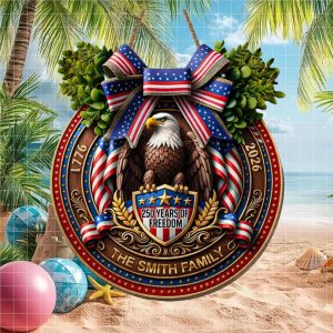 USA 250 Years of Freedom Patriotic Eagle Crest Personalized Family Ornament