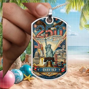 USA 250th Anniversary Custom Name Dog Ornament Patriotic Landmark Collage 1776 2026 Keepsake