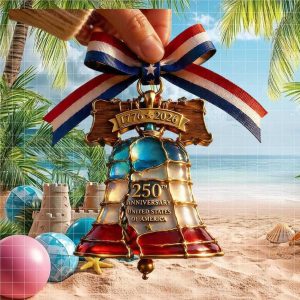USA 250th Anniversary Liberty Bell Commemorative Ribbon DeOrnament Ornament