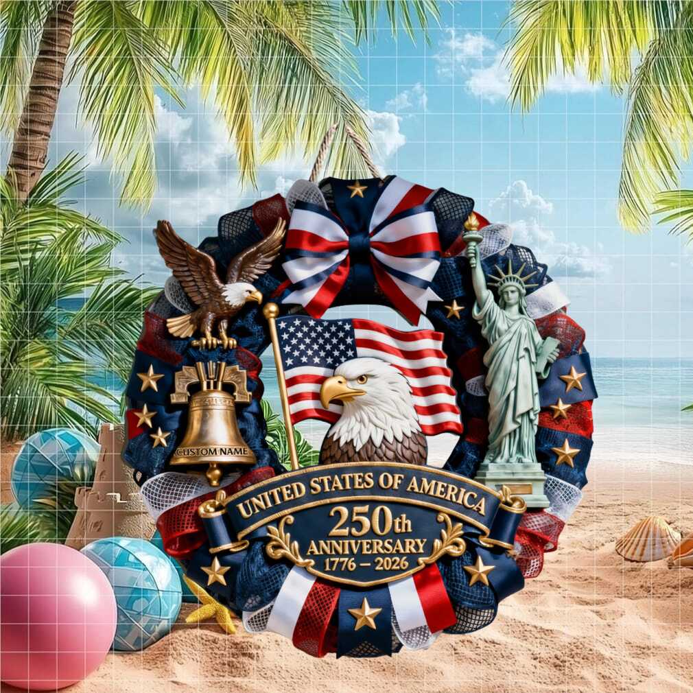 USA 250th Anniversary Patriotic Wreath Ornament Liberty Bell & Statue of Liberty American Celebration Graphic USA 250th Anniversary Patriotic Wreath Ornament Liberty Bell & Statue of Liberty American Celebration Graphic
