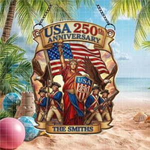 USA 250th Anniversary Revolutionary War Soldier Custom Name Plate 1776 2026 Patriotic Ornament