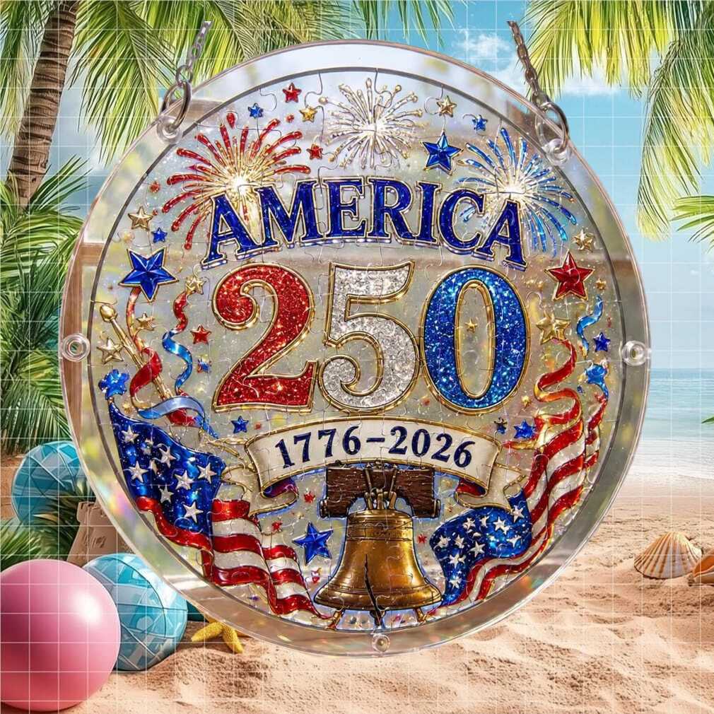 USA 250th Celebration Fireworks & Liberty Bell Glitter Graphic Ornament USA 250th Celebration Fireworks & Liberty Bell Glitter Graphic Ornament