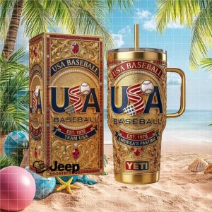 USA Baseball America's Pastime Est 1978 Gold Jeweled Patriot Gift Stainless Steel Insulated Tumbler