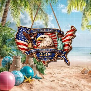 USA Map 250th Anniversary Patriotic Eagle and Liberty Custom Family Ornament