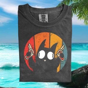 Vintage Cat Gunfighter Retro Sunset Graphic T Shirt