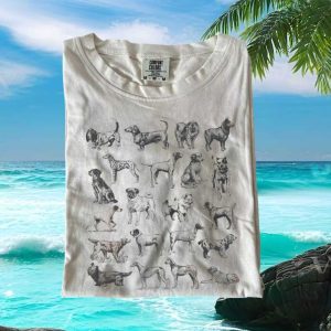 Vintage Dog Breeds Collage Sketch Art Animal Lover Graphic T Shirt