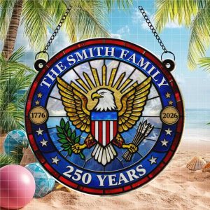 Vintage Stained Glass Style American Eagle 250 Years Custom Family Ornament