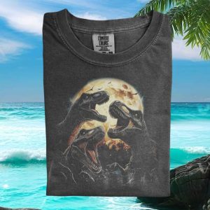 Vintage T Rex Dinosaur Full Moon Retro Graphic T Shirt