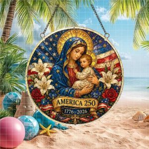 Virgin Mary and Child America 250th Anniversary Catholic Patriotic DeOrnament