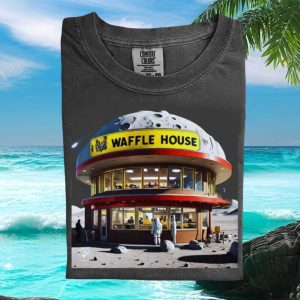 Waffle House Moon Astronaut Space Retro Diner Graphic T Shirt