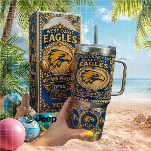West Coast Eagles 40th Anniversary Est 1986 Offical Blue Gold Fan Stainless Steel Insulated Tumbler