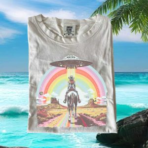 Western Cowboy Cowgirl UFO Rainbow Country Aesthetic Graphic T Shirt