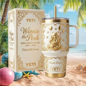 Winnie The Pooh 100th Anniversary 1926 2026 Friends Forever Gold Stainless Steel Insulated Tumbler
